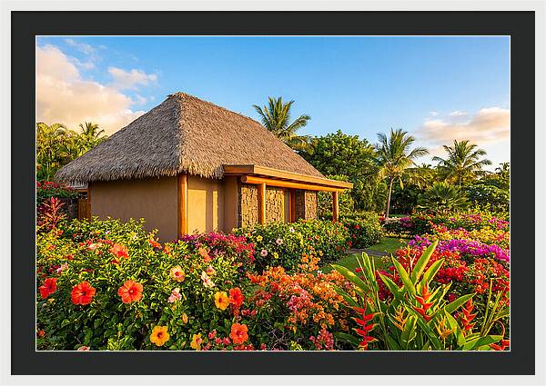 Thatched Roof Cottage Surrounded By Blooms