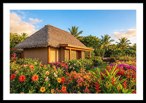 Thatched Roof Cottage Surrounded By Blooms