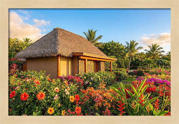 Thatched Roof Cottage Surrounded By Blooms