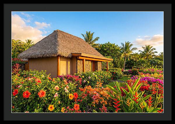 Thatched Roof Cottage Surrounded By Blooms