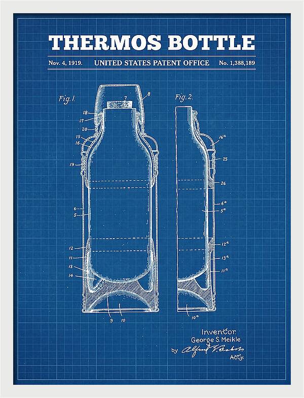 Thermos Bottle Blueprint Patent Us1388189a