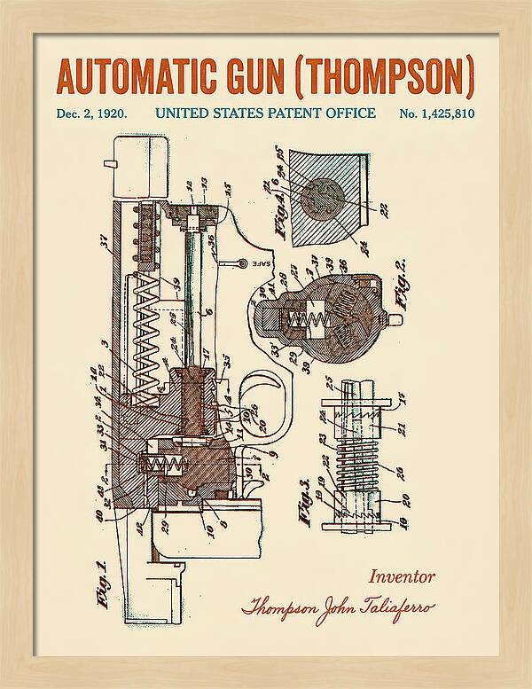 Thompson Submachine Gun Thompson Retro Patent Us1425810