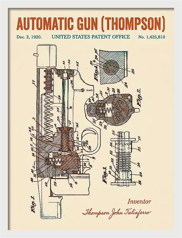 Thompson Submachine Gun Thompson Retro Patent Us1425810