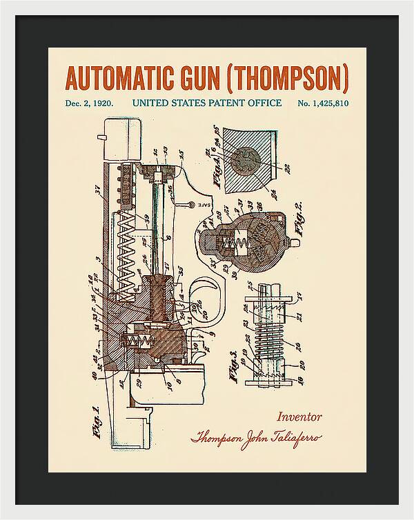Thompson Submachine Gun Thompson Retro Patent Us1425810