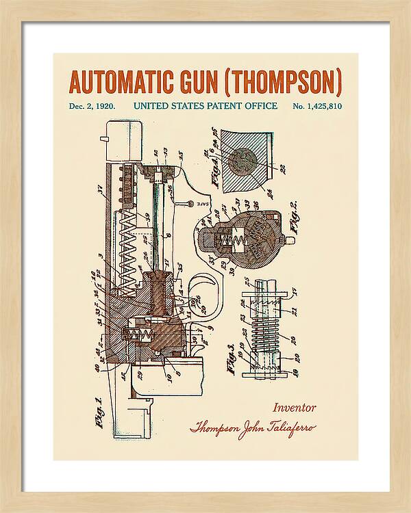 Thompson Submachine Gun Thompson Retro Patent Us1425810