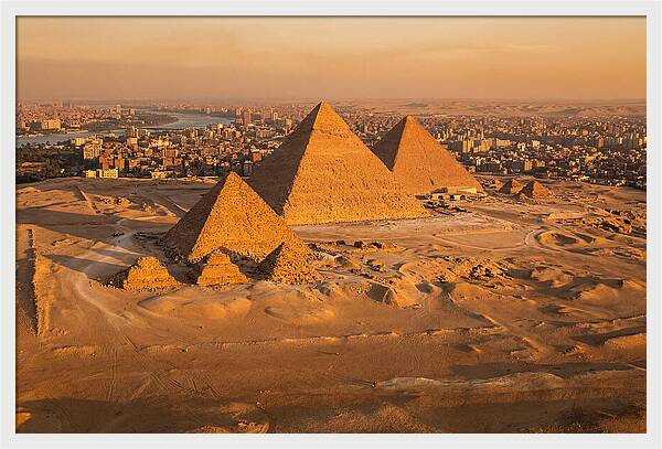 Three Giza Pyramids At Golden Hour