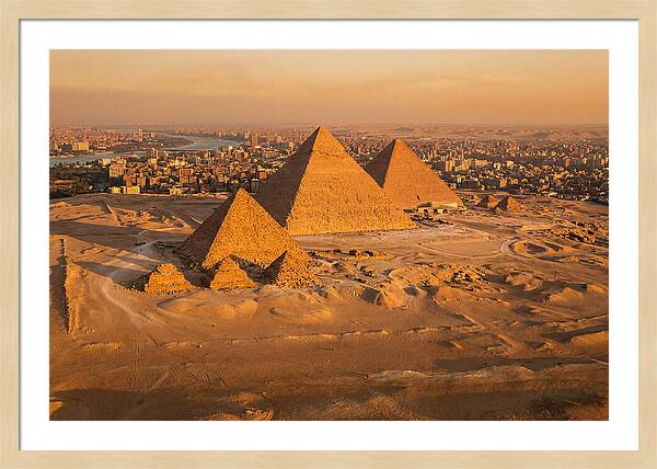 Three Giza Pyramids At Golden Hour
