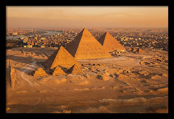 Three Giza Pyramids At Golden Hour