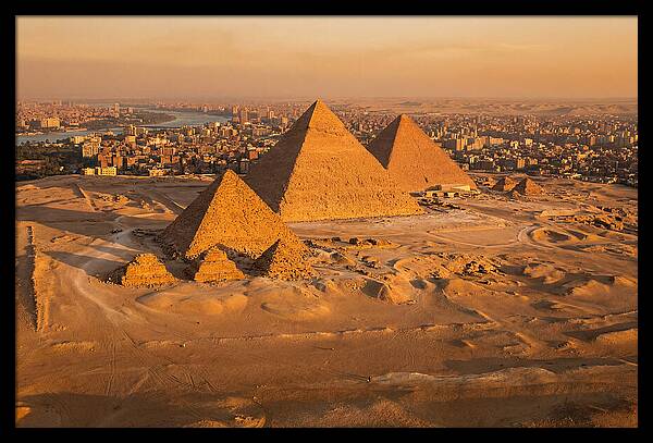 Three Giza Pyramids At Golden Hour