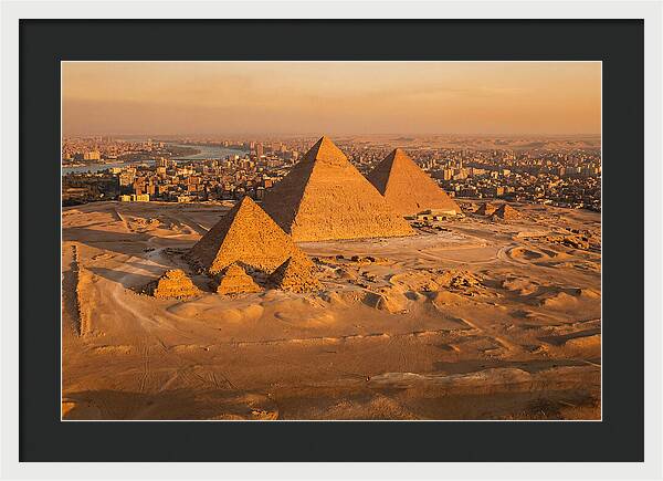 Three Giza Pyramids At Golden Hour
