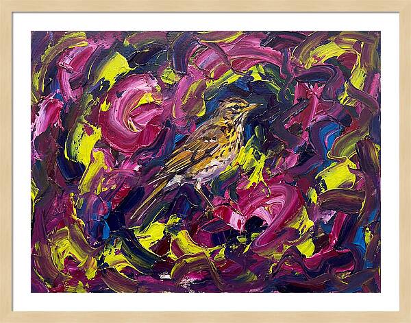 Thrush Among Vibrant Swirls