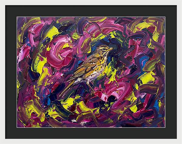 Thrush Among Vibrant Swirls