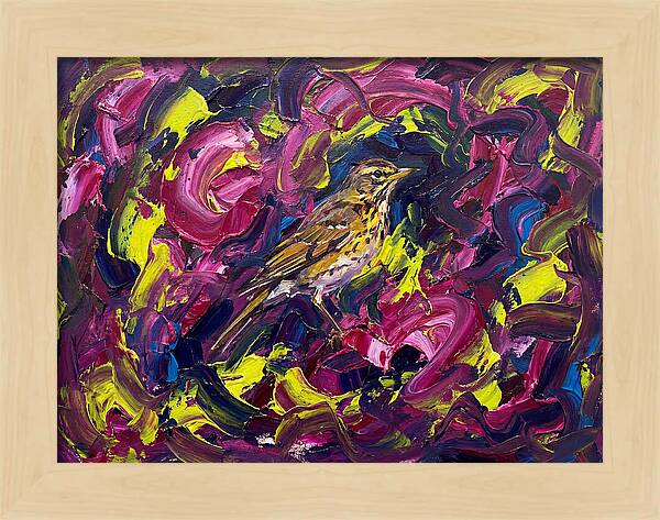 Thrush Among Vibrant Swirls