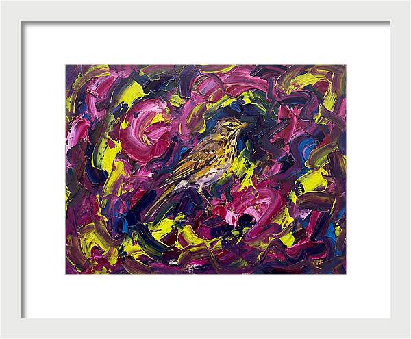 Thrush Among Vibrant Swirls