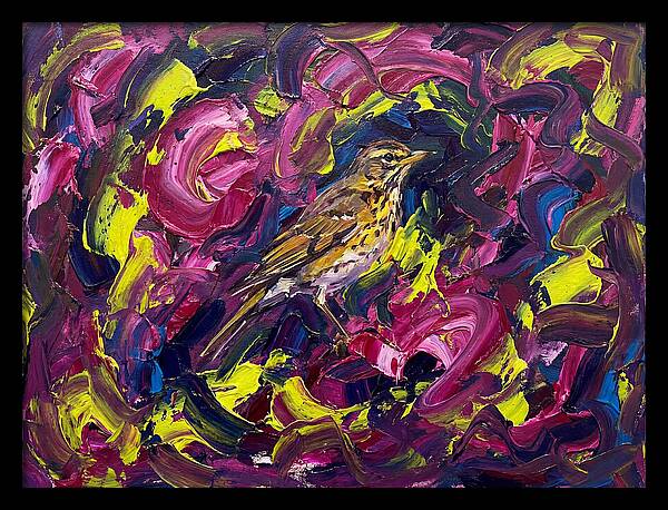 Thrush Among Vibrant Swirls