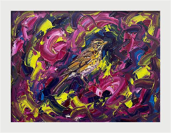 Thrush Among Vibrant Swirls
