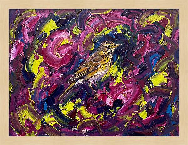 Thrush Among Vibrant Swirls
