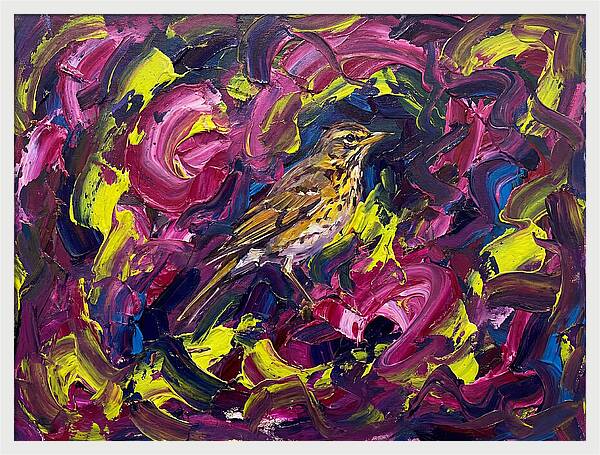 Thrush Among Vibrant Swirls