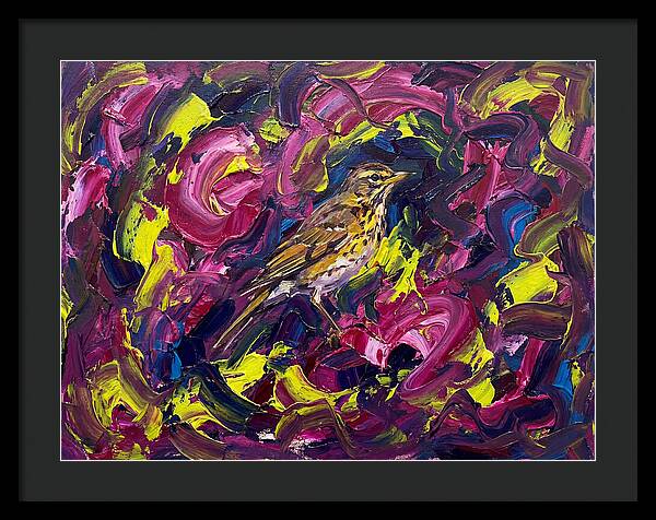 Thrush Among Vibrant Swirls