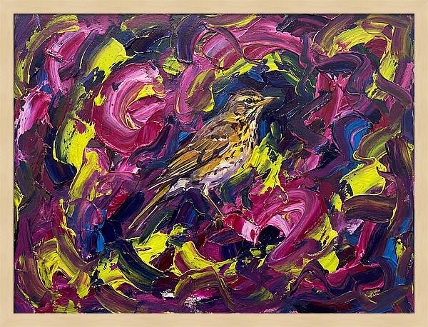 Thrush Among Vibrant Swirls
