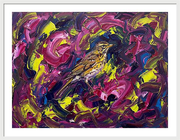 Thrush Among Vibrant Swirls