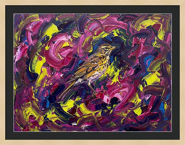 Thrush Among Vibrant Swirls