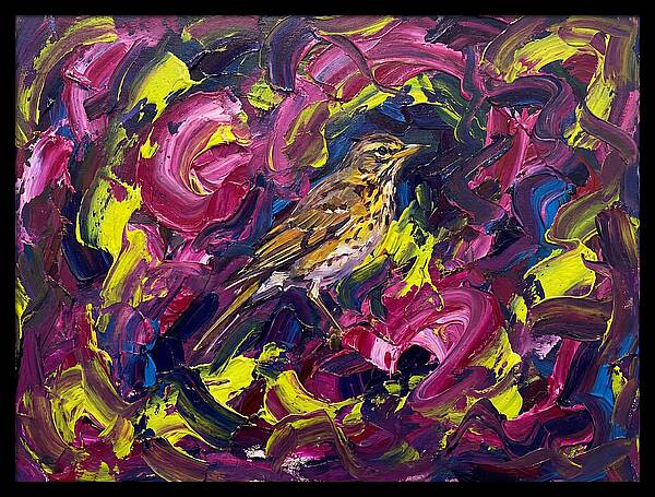Thrush Among Vibrant Swirls
