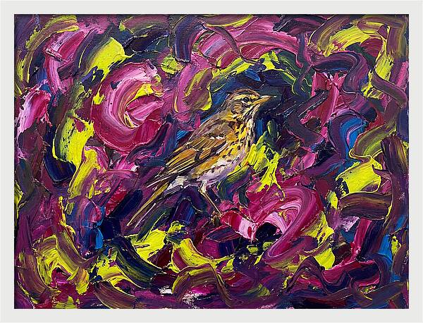 Thrush Among Vibrant Swirls