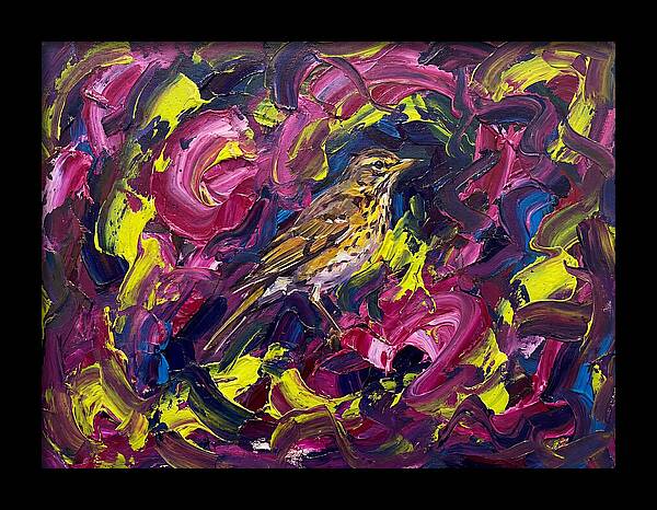 Thrush Among Vibrant Swirls