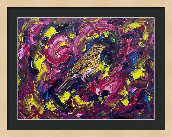 Thrush Among Vibrant Swirls