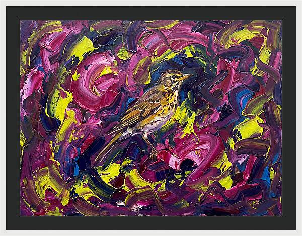 Thrush Among Vibrant Swirls