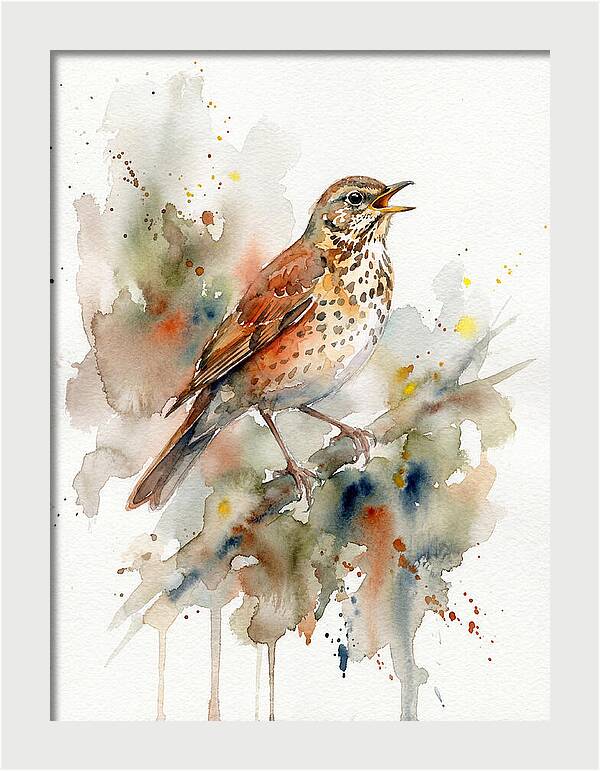 Thrush Singing In Watercolor