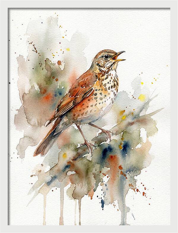 Thrush Singing In Watercolor
