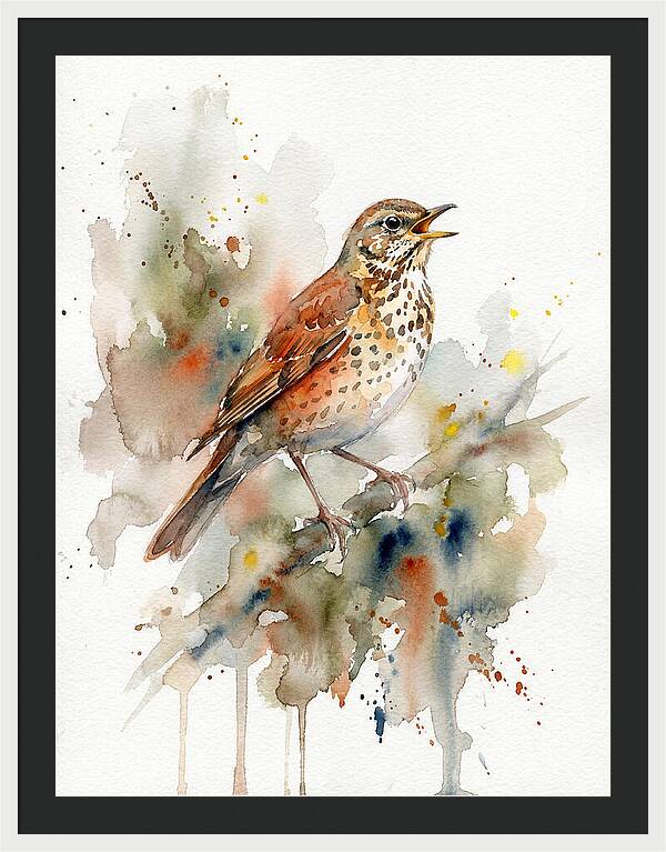 Thrush Singing In Watercolor