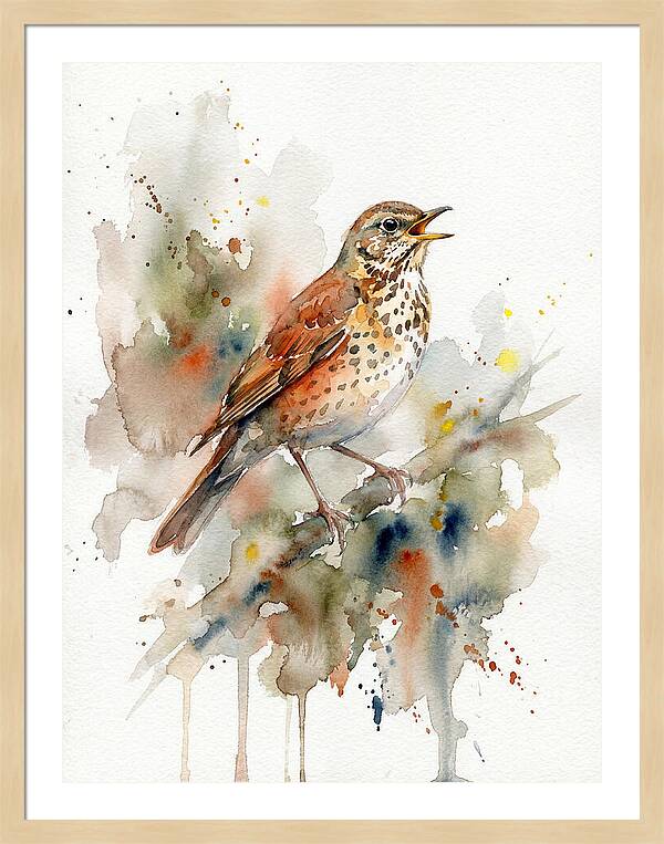 Thrush Singing In Watercolor