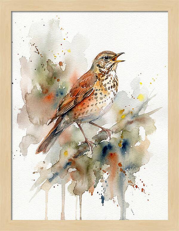 Thrush Singing In Watercolor
