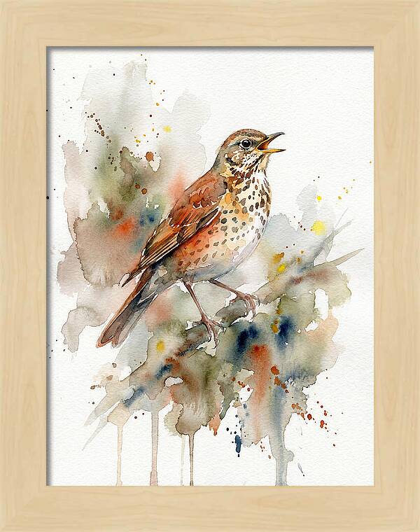 Thrush Singing In Watercolor