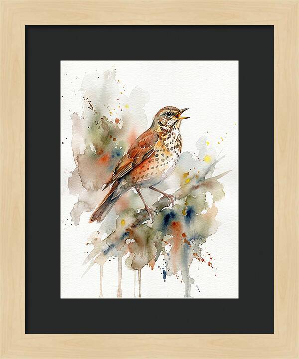 Thrush Singing In Watercolor