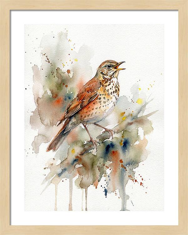 Thrush Singing In Watercolor