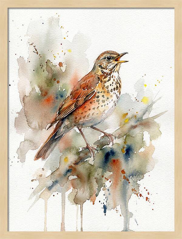 Thrush Singing In Watercolor