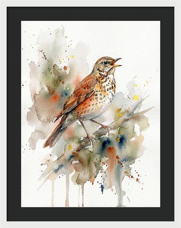 Thrush Singing In Watercolor