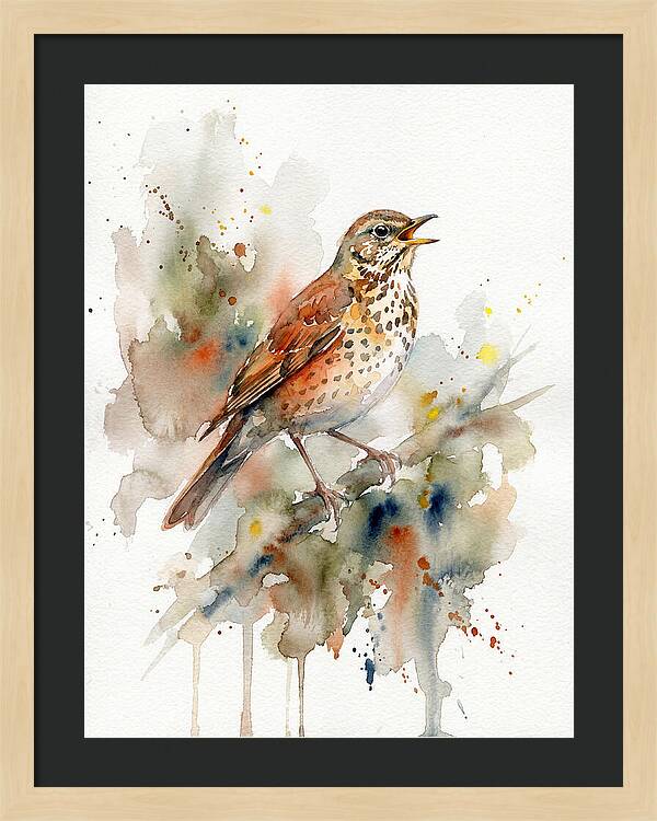 Thrush Singing In Watercolor