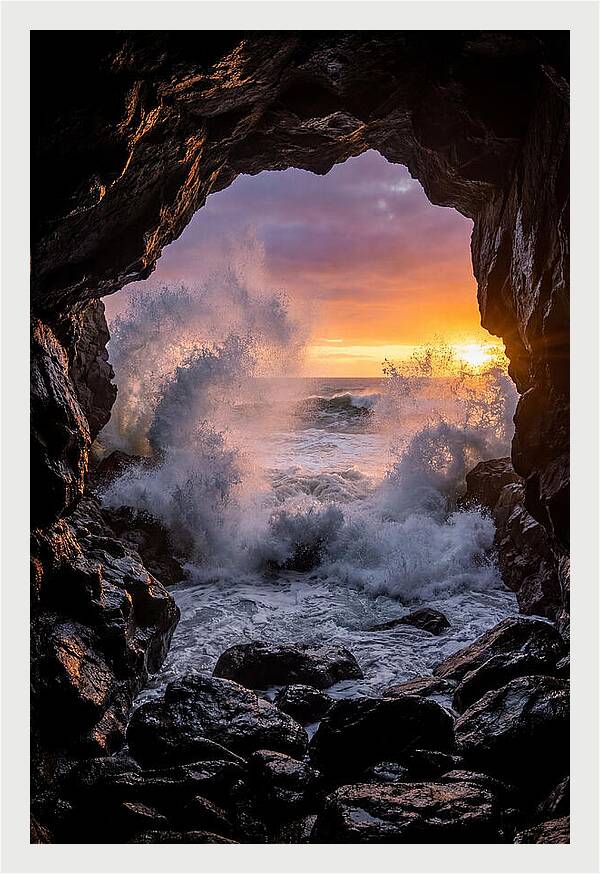 Thunder Hole Waves At Sunset