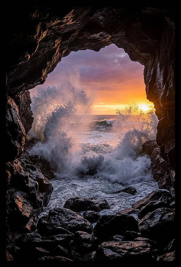 Thunder Hole Waves At Sunset