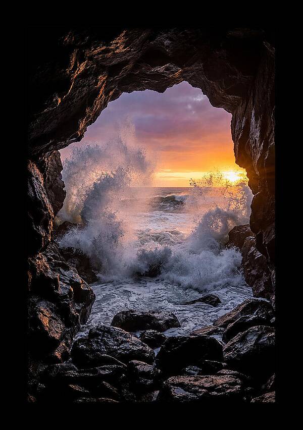 Thunder Hole Waves At Sunset