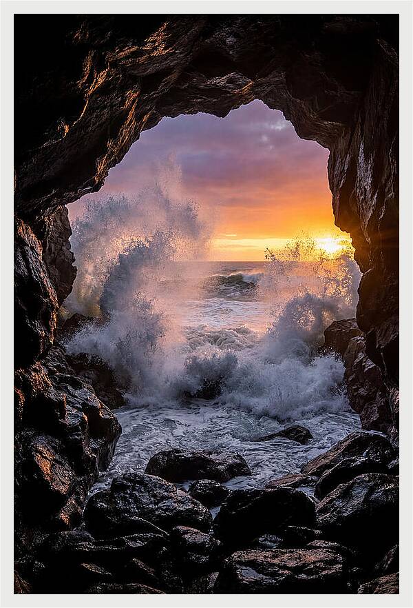 Thunder Hole Waves At Sunset