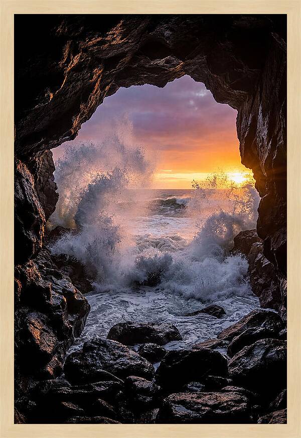 Thunder Hole Waves At Sunset