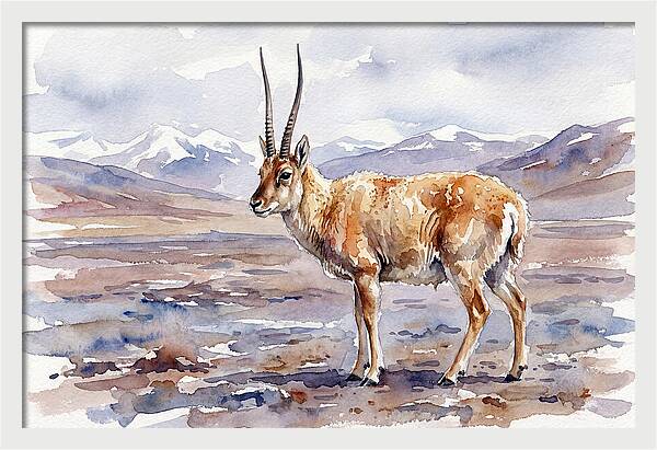 Tibetan Antelope In Watercolor