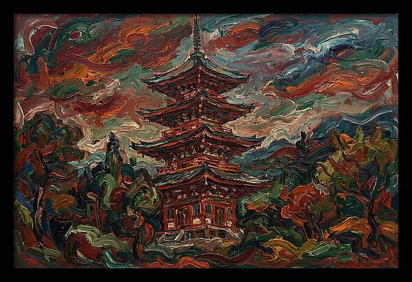 Tiered Pagoda Under Dramatic Skies