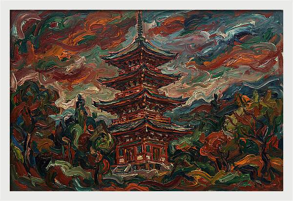 Tiered Pagoda Under Dramatic Skies